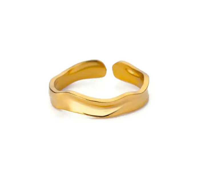 Minimalist Texture Stainless Steel Geometric Rings for Women Gold Color Opening Couple Ring Aesthetic Wedding Christmas Jewelry